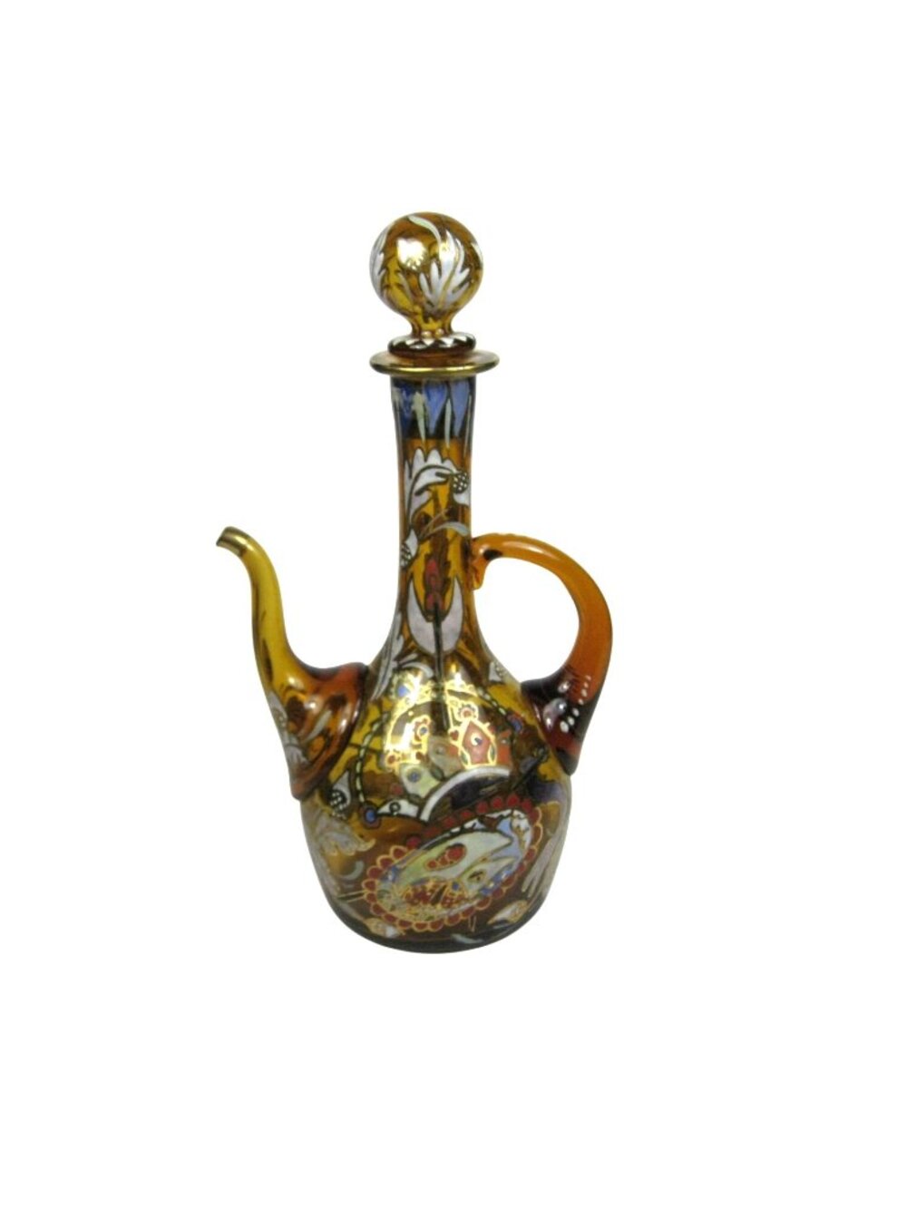 Royo Enameled Art Glass Jose Cire 1920s Hand Painted Bohemian Glass Decanter
